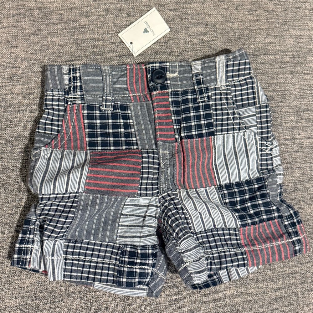 GAP Kids Patchwork Plaid Shorts - Red, White, Blue